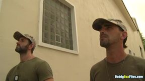 DaddysexFiles: Joe Parker and CJ Parker bang Conner Habibs ass when caught pissing on the camp