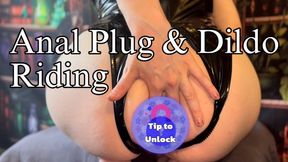 Anal Plug and Dildo Riding in Latex Suit