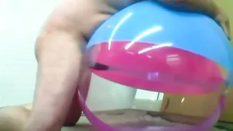 Daddy Bear Masturbates with Inflatable Beach Ball Sex Toy