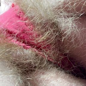 Red panties and super hairy pussy amateur