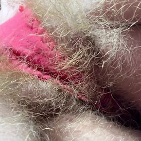 Red panties and super hairy pussy amateur