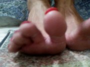 Red long toenails teasing