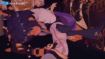 Kaeya x Diluc, anime boy gets fucked while everyone watch