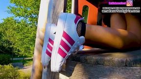 Katis Adidas Shoeplay, Dipping Fishnet Socks Insoles Stinky Feet Lick Her Shoes Sweaty Feet
