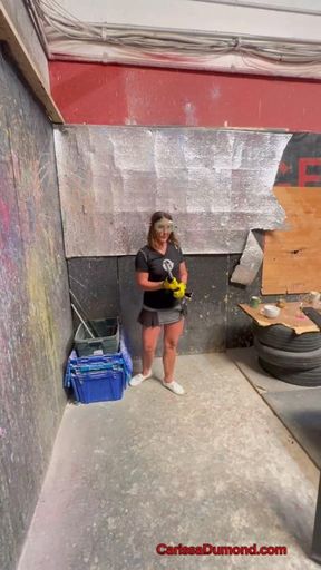 Carissa in the Rage Room-a different form of exercise!