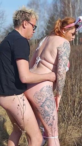 Polish Rabbit Fucked in the Field. He Sucks Cock Until He Cums on His Tits