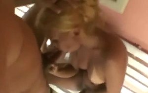 Busty blonde tranny tart gets facials
