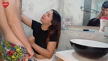 Sultry Latina Step Mom Handjob Frenzy in Empty Bathroom - Homemade Sex Thrill