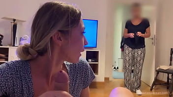 Caught me giving a blowjob to my boyfriend. We were talking and she watched and he cum.