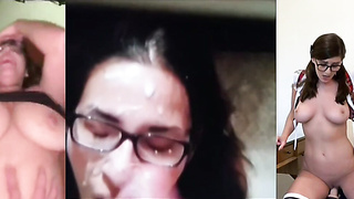Fantastic Nerdy & Messy Honeys Getting off on Fake penis Money-shot Facial Cumshot Compilation