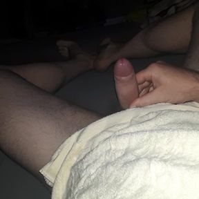 Wanking my morning wood ends again with a big mess of cum