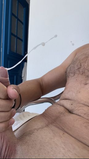 Hot vacation cumshot on the terrace