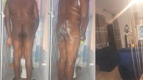 african giant fingering his tight anus while bathing