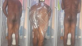 african giant fingering his tight anus while bathing