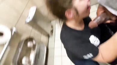 Thick black cock wrecks a sloppy snowbunny in a grimy public bathroom