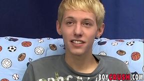 Interviewed blonde twink Kenny Monroe wanking off and cums