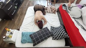 Hot foreplay with a couple, oil massage on the body. Licking in the wife&#039;s pussy until orgasm.