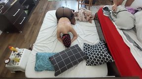 Hot foreplay with a couple, oil massage on the body. Licking in the wife&#039;s pussy until orgasm.