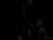 Naked slave pissed on and soaked with piss by rubber Master PREVIEW