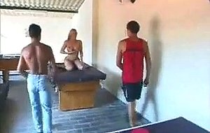 Busty tranny pleases two chaps