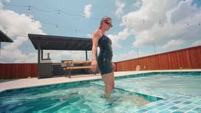 Victoria Gets Wet in a Shiny Little Black Dress