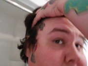 Large Swollen Testicles Hang Before a Hot Bath (Huge Man)