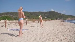 Alissa and Lana enjoy a day at the beach with their Tits out! As they soak