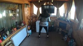 sexy cameltoe dance in tight jumpsuit and shiny green jacket