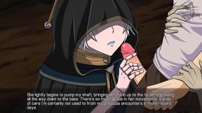 White-Haired Monster Girl Gives Seductive Handjob & Facial In Quest Failed Anime