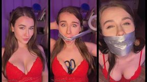 Gray Duct Tape Gag and Struggling