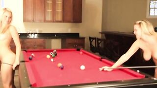 Cute Baby Lesbian showing natural tits while playing billiard