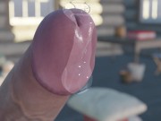 Massive Flow of precum and cum from his morning wood in a wet dream and puddle on Dicks chest