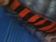 Risky public evening masturbation and cumshot at building