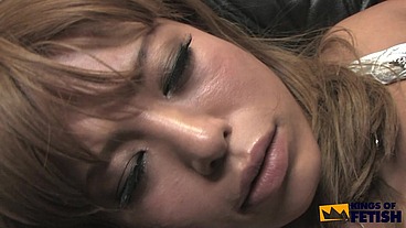 Busty Japanese squirts while a dude plays with her bush before getting pounded hard