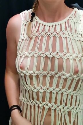 Trying dress in fitting room