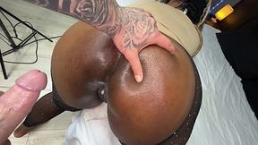 Wild doggy creampie fuck for a booty Ebony babe in stockings