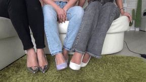 3 pairs of different jeans and shoes c