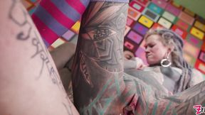 Tattooed slut girl test her new PORN actor