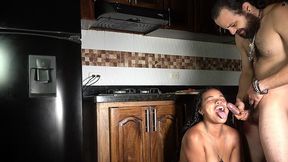 i try to cook but my stepsister doesn t let me n  i fuck her in the kitchen until i cum on her face