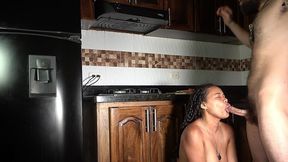 i try to cook but my stepsister doesn t let me n  i fuck her in the kitchen until i cum on her face