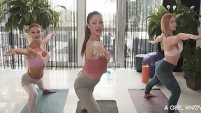 Busty milfs lesbian yoga