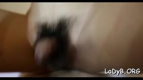 Touching shemale'_s bushy cock