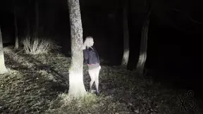 Petite tattooed blonde gets fucked outside among the trees