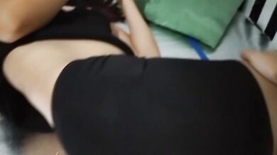 My shy roommate got her tight pussy dripping while fingering herself playing mobile game