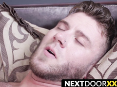 NextDoorXXX.com - Tattooed bearded hunk strokes his huge rock hard cock in a sexy jerk off