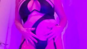 Kat-Licious Dances Sensually in Black & Tan Teddy, Garter Belt & Thigh-High Hoes