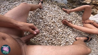 Nudist teen gets filled with in public at the beach - real