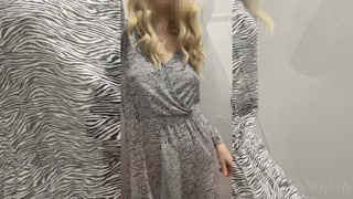Kinky blonde takes panties off is public and flashes big shaved pussy