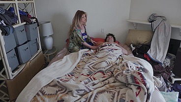 Caring stepmom rides her sick stepson to help him feel better