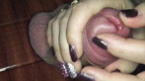 Peehole and foreskin play handjob with a double cumshot